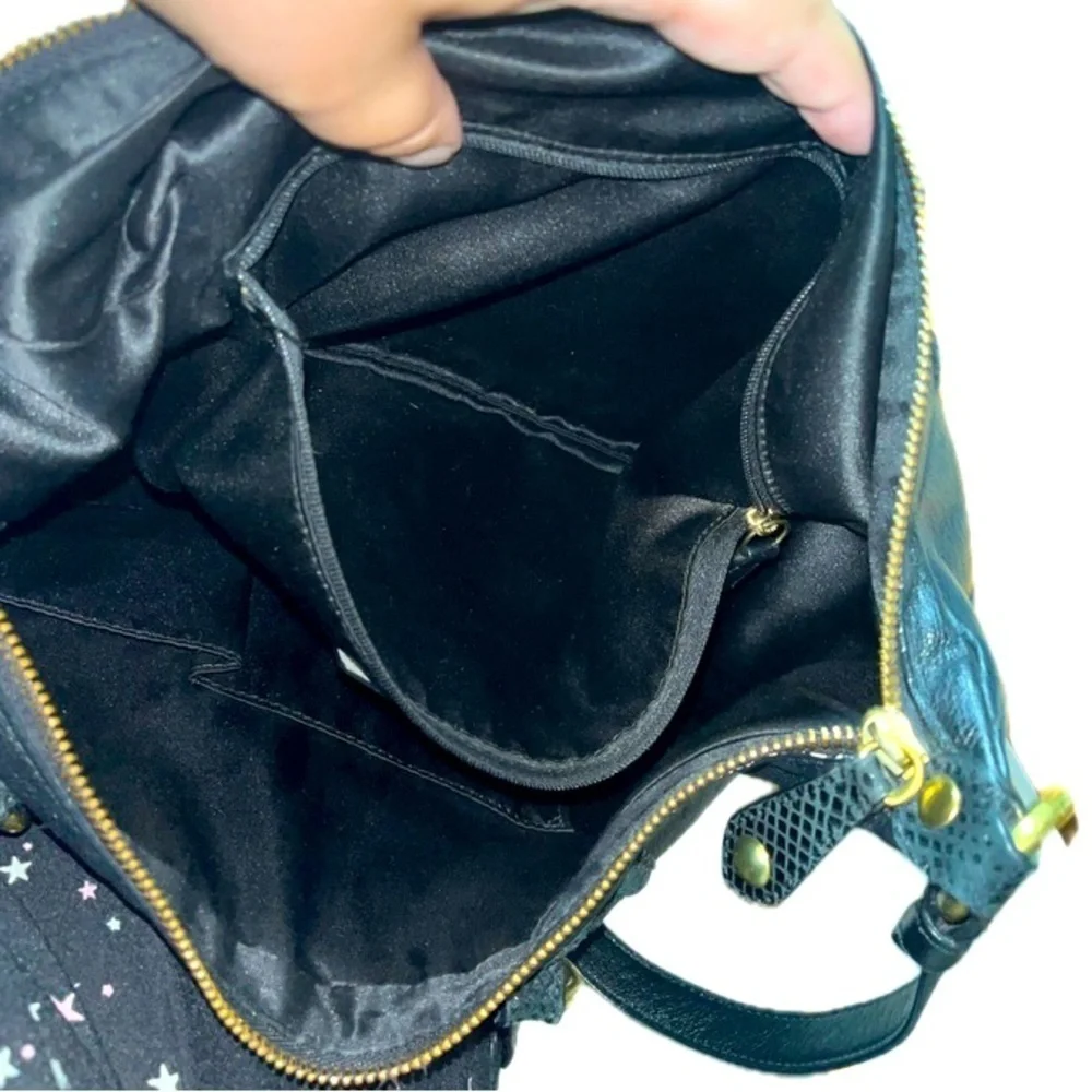 COACH Ashley Black Leather Python Trim Purse Shoulder Hobo Handbag F20104